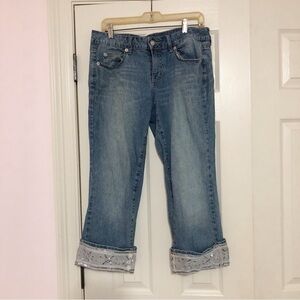 Apt 9 Cuffed‎ Denim Sequin Embroidered Mesh Capri Jeans Women's Size 8